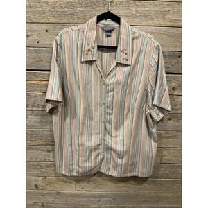 Koret Woman‎ Button Down Short Sleeve Shirt Multicolor Stripes + Gems Size 22W